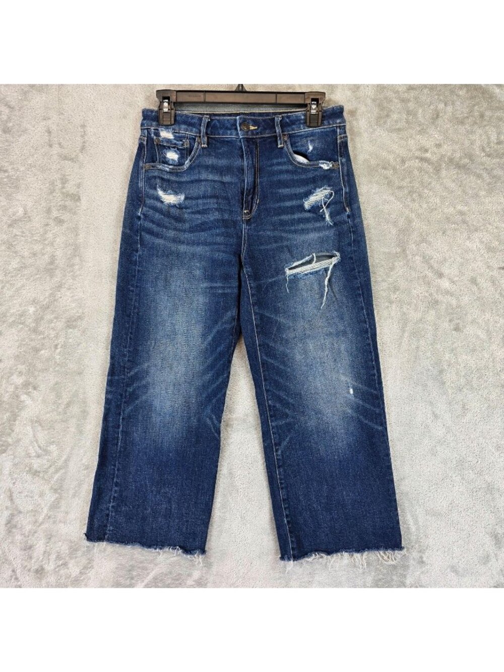 American Eagle Outfitters Wide Leg Crop Jeans Womens 4 Short Blue Distressed